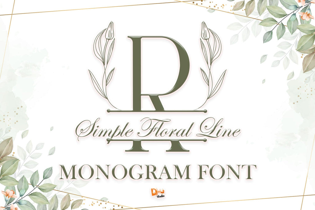 Main Line Monogram Simple Floral Line Monogram - So Fontsy