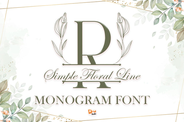 Simple Floral Line Monogram Font Dm Letter Studio 