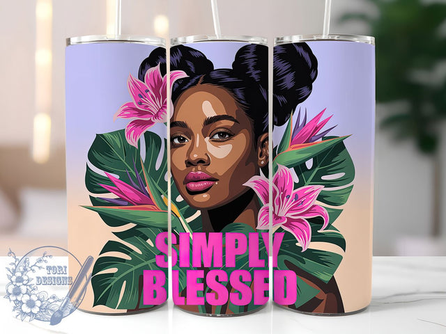 Simply Blessed 20oz Tumbler, Floral Girl Quote, Simply Blessed Wrap, Motivational Sublimation Design, 20oz Tumbler Wrap, Sublimation Design PNG, Uplifting Gift Sublimation ToriDesigns 