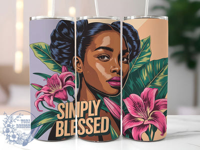 Simply Blessed 20oz Tumbler, Floral Girl Quote, Simply Blessed Wrap, Motivational Sublimation Design, 20oz Tumbler Wrap, Sublimation Design PNG, Uplifting Gift Sublimation ToriDesigns 