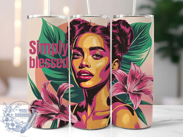 Simply Blessed 20oz Tumbler, Floral Girl Quote, Simply Blessed Wrap, Motivational Sublimation Design, 20oz Tumbler Wrap, Sublimation Design PNG, Uplifting Gift Sublimation ToriDesigns 