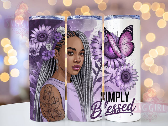 Simply Blessed African American Woman Tumbler, Simply Blessed Wrap, Lavender Boho Drinkware, Inspirational Quote Cup, 20Oz Sublimation Wrap, Bohemian Gift Idea, Spiritual Affirmation Mug Sublimation SvggirlplusArt 