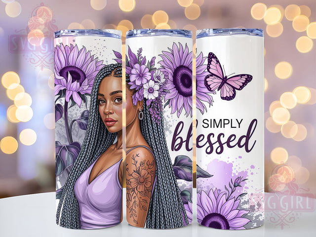 Simply Blessed African American Woman Tumbler, Simply Blessed Wrap, Lavender Boho Drinkware, Inspirational Quote Cup, 20Oz Sublimation Wrap, Bohemian Gift Idea, Spiritual Affirmation Mug Sublimation SvggirlplusArt 