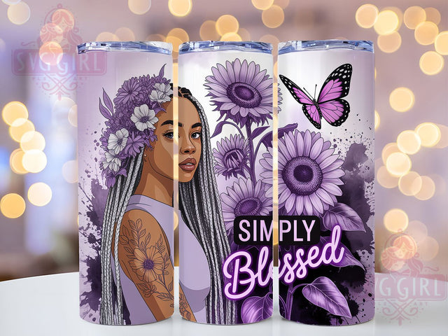 Simply Blessed African American Woman Tumbler, Simply Blessed Wrap, Lavender Boho Drinkware, Inspirational Quote Cup, 20Oz Sublimation Wrap, Bohemian Gift Idea, Spiritual Affirmation Mug Sublimation SvggirlplusArt 