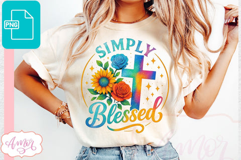 Simply Blessed PNG for sublimation, Christian Cross PNG Sublimation Amorclipart 