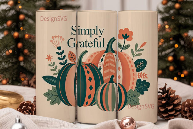 Simply Grateful Fall 20oz Tumbler Wrap Sublimation DesignSVG 