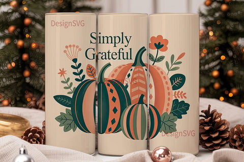 Simply Grateful Fall 20oz Tumbler Wrap Sublimation DesignSVG 