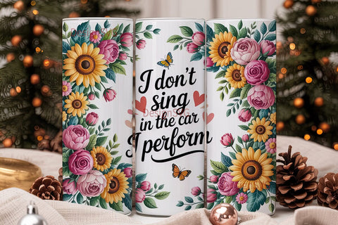 Singing Car Floral Tumbler Wrap Sublimation DesignSVG 