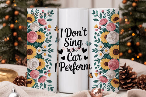 Singing Car Floral Tumbler Wrap Sublimation DesignSVG 