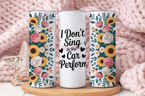 Singing Car Floral Tumbler Wrap Sublimation DesignSVG 