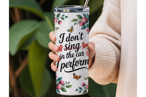 Singing Car Floral Tumbler Wrap Sublimation DesignSVG 