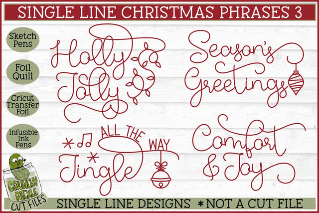 Single Line Christmas Phrases 3 Sketch SVG Files SVG Crunchy Pickle 
