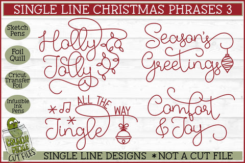 Single Line Christmas Phrases 3 Sketch SVG Files SVG Crunchy Pickle 