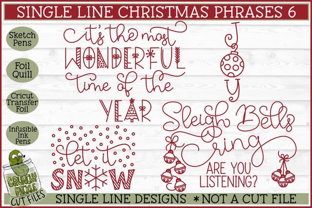 Single Line Christmas Phrases 6 Sketch SVG Files SVG Crunchy Pickle 