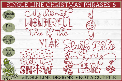 Single Line Christmas Phrases 6 Sketch SVG Files SVG Crunchy Pickle 