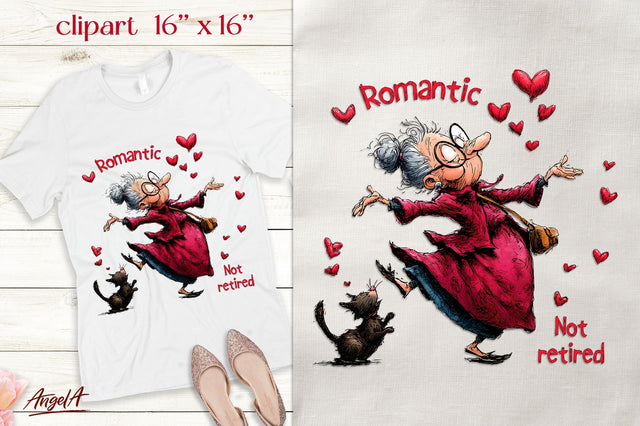 Single Valentine clipart Elderly lady Funny quote Cat Sublimation Angelina Semenova 