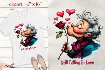 Single Valentine clipart Elderly lady Romantic quote PNG Sublimation Angelina Semenova 