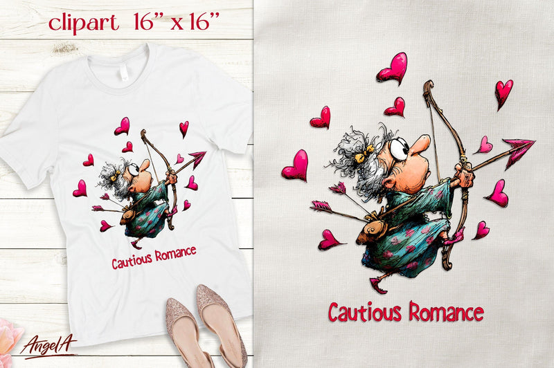 Single Valentine elderly lady clipart Valentine Funny quote Sublimation Angelina Semenova 