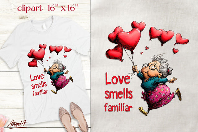 Single Valentine elderly lady Cupid clipart Sarcastic Quote Sublimation Angelina Semenova 