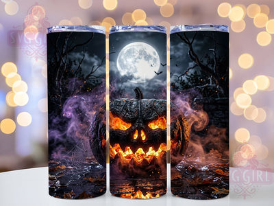 Sinister Jack-O-Lantern 20oz Tumbler, Scary Pumpkin, Dark Halloween, Evil Grin, Horror Theme, Moody Atmosphere, Spooky Art, Sublimation Wrap Sublimation SvggirlplusArt 