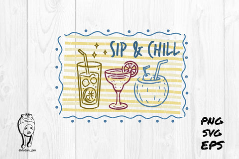 sip & chill Summer Preppy Hand Drawn SVG dadan_pm 