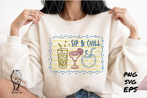 sip & chill Summer Preppy Hand Drawn SVG dadan_pm 
