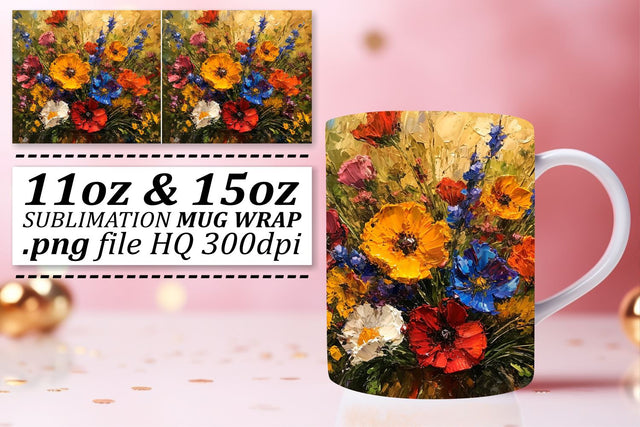 Sip in Style with Stunning Floral Artistry - Oil Paint Pattern Mug Wrap - Sublimation Sublimation afrosvg 