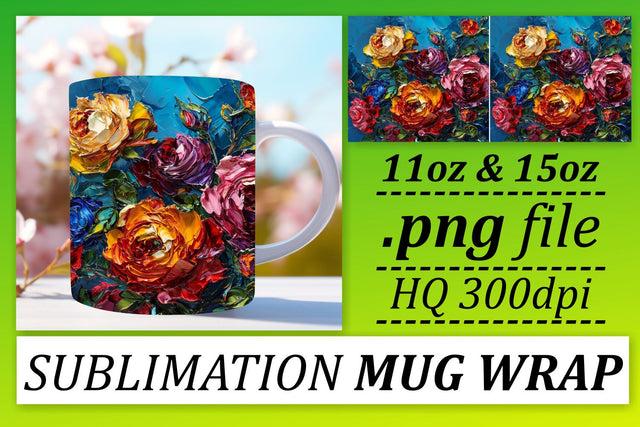 Sip in Style with Stunning Floral Artistry - Oil Paint Pattern Mug Wrap - Sublimation Sublimation afrosvg 