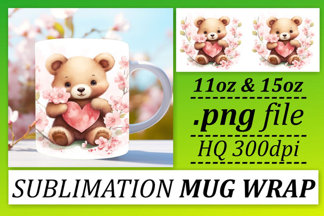Sip with Love: Watercolor Valentines Bear Design Sublimation afrosvg 