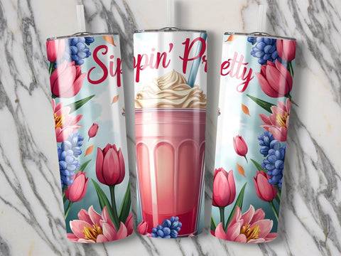 Sippin Pretty Milkshake Tumbler wrap Sublimation PNG Sublimation Luvleigh Digitals 