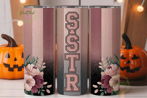 Sister Floral Glitter 20oz Tumbler Wrap Sublimation PixelChick 