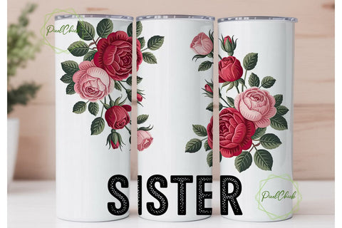 Sister Floral Tumbler Wrap Sublimation PixelChick 