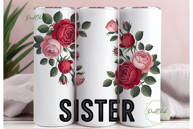 Sister Floral Tumbler Wrap Sublimation PixelChick 