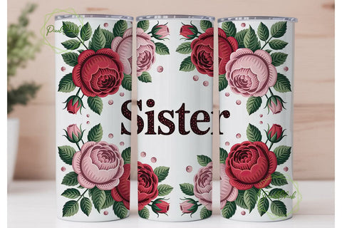 Sister Floral Tumbler Wrap Sublimation PixelChick 