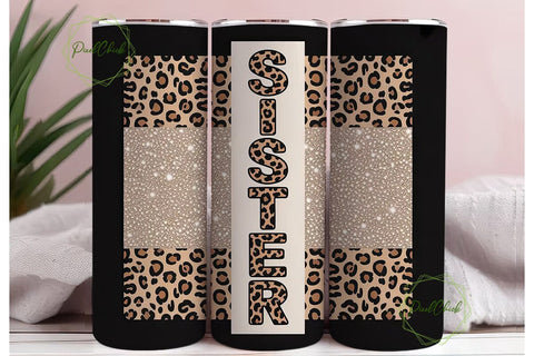 Sister Leopard Glitter 20oz Tumbler Wrap Sublimation PixelChick 