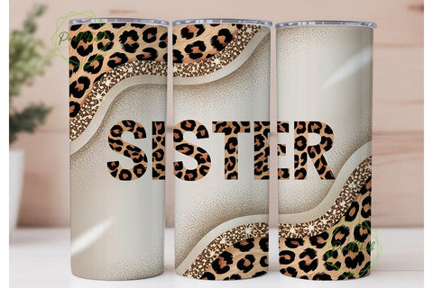 Sister Leopard Glitter 20oz Tumbler Wrap Sublimation PixelChick 