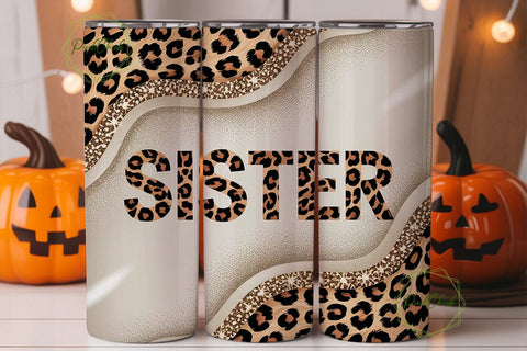 Sister Leopard Glitter 20oz Tumbler Wrap Sublimation PixelChick 