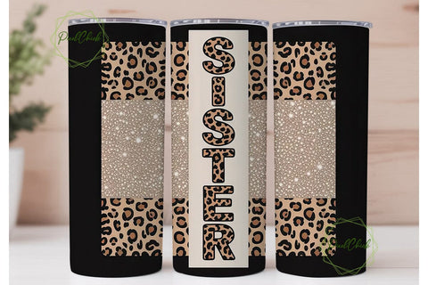 Sister Leopard Glitter 20oz Tumbler Wrap Sublimation PixelChick 