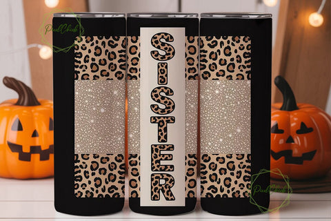 Sister Leopard Glitter 20oz Tumbler Wrap Sublimation PixelChick 