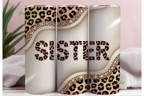 Sister Leopard Glitter 20oz Tumbler Wrap Sublimation PixelChick 