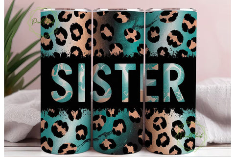 Sister Leopard Print 20oz Tumbler Wrap Sublimation PixelChick 
