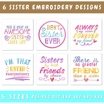 Sister Quotes Embroidery Designs Bundle - Machine Embroidery Digital Download, Sister Sayings Embroidery Files, Best Sister Ever PES Embroidery/Applique DESIGNS HappyDesignStudio 