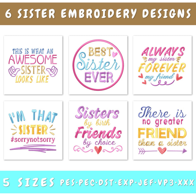 Sister Quotes Embroidery Designs Bundle - Machine Embroidery Digital Download, Sister Sayings Embroidery Files, Best Sister Ever PES Embroidery/Applique DESIGNS HappyDesignStudio 
