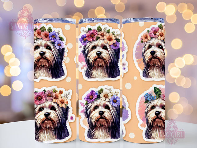 Six Dog With Flowers In Its Hair 20oz Tumbler Wrap Sublimation Design, Straight Tapered Tumbler Wrap, Dog lover Tumbler Png, Instant Digital Download Sublimation SvggirlplusArt 