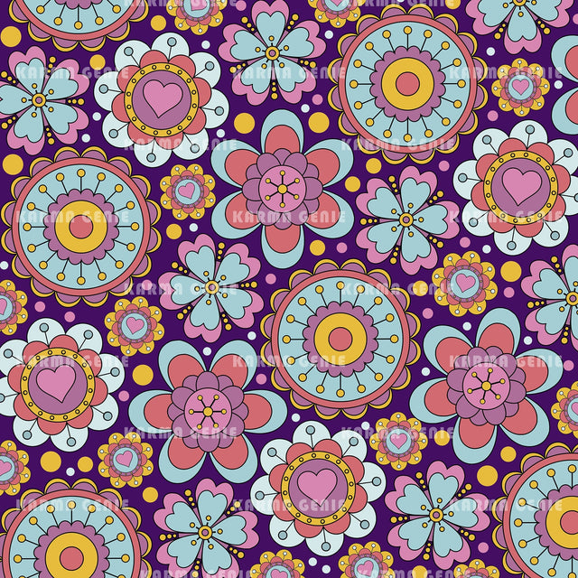 Sixties Flower Power Cute Hippie Floral Funky Boho Pattern Digital Paper Digital Pattern Karma Genie Graphics 