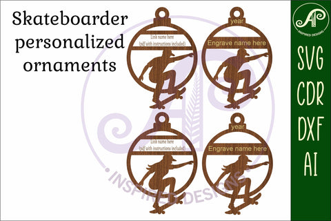 Skateboarder personalized Christmas Ornament SVG SVG APInspireddesigns 