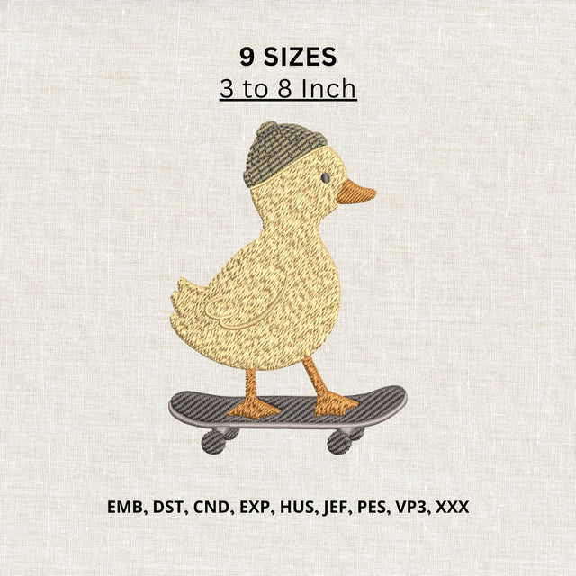 Skateboarding Duck Machine Embroidery Design – Cute Duck Skateboard Embroidery File Embroidery/Applique DESIGNS PatternFeed8 