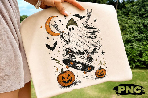 Skateboarding Ghost Halloween PNG Design SVG DesignDestine 