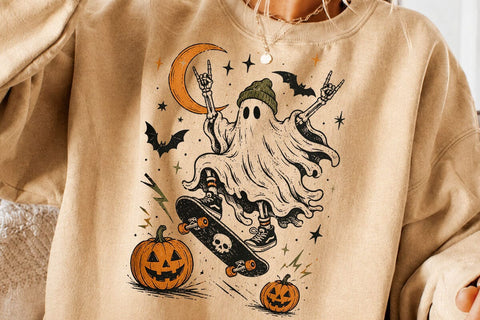 Skateboarding Ghost Halloween PNG Design SVG DesignDestine 