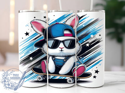 Skater Bunny Skateboard Tumbler, Skater Rabbit Cup, Cool Bunny Wrap, Skate Life Tumbler, Easter Skater Mug, Cute Bunny Skateboard Gift, Fun Animal Skater Design Sublimation ToriDesigns 